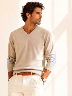 Stenströms Quiet Luxury Merino Wool V Neck Sweater Elbow Patch Size XXL